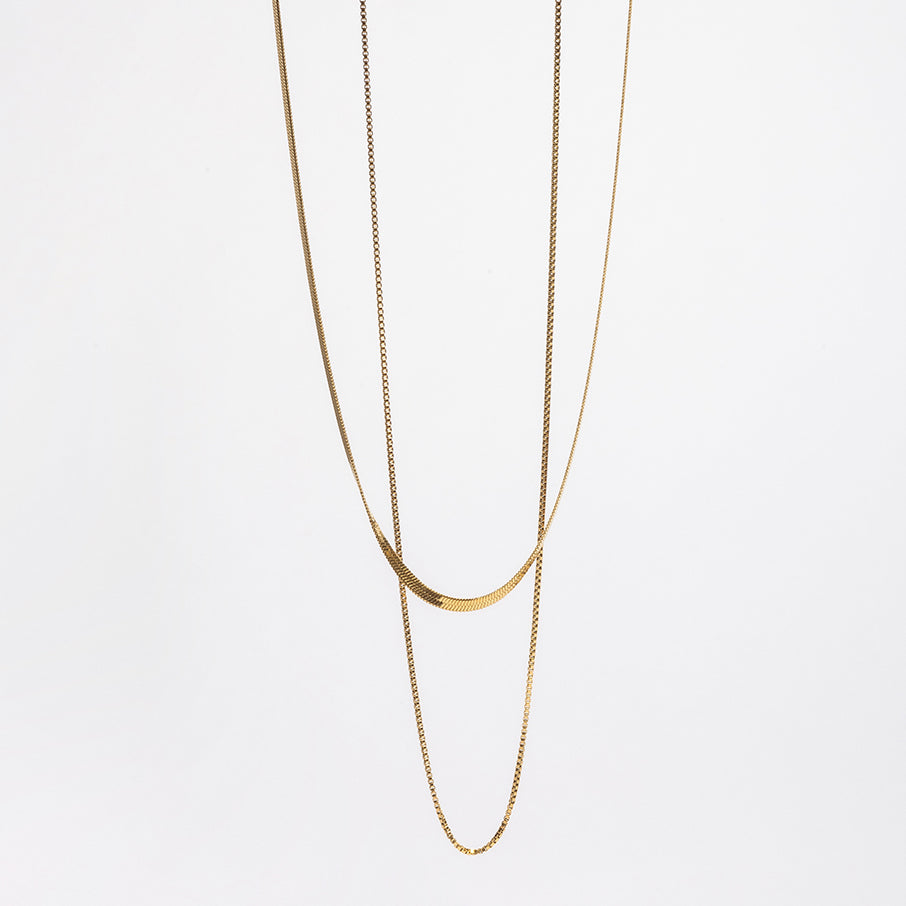 Double Sleek Chain Necklace Set-LuckyLeti Jewelry-Gold-Lucky Leti Jewelry