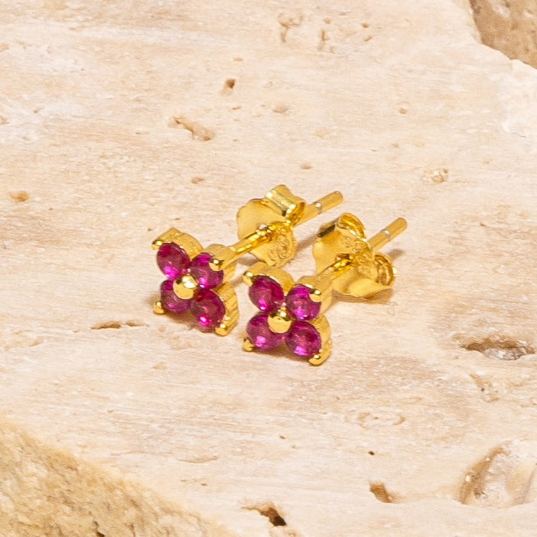 Gemstone Flower Studs-LuckyLeti Jewelry-Aqua-Gold-Lucky Leti Jewelry