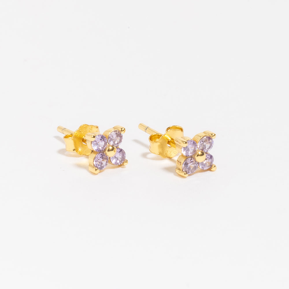 Gemstone Flower Studs-LuckyLeti Jewelry-Amethyst-Gold-Lucky Leti Jewelry